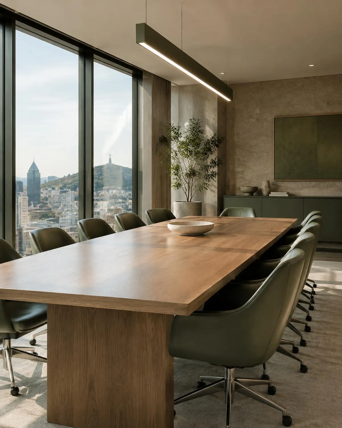 Salle de conseil contemporaine avec vue sur Montréal